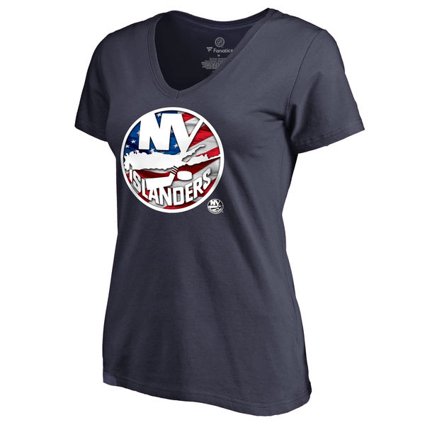 2020 NHL Women New York Islanders Navy Banner Wave Slim Fit TShirt->nhl t-shirts->Sports Accessory